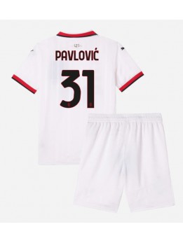 Billige AC Milan Strahinja Pavlovic #31 Bortedraktsett Barn 2024-25 Kortermet (+ Korte bukser)